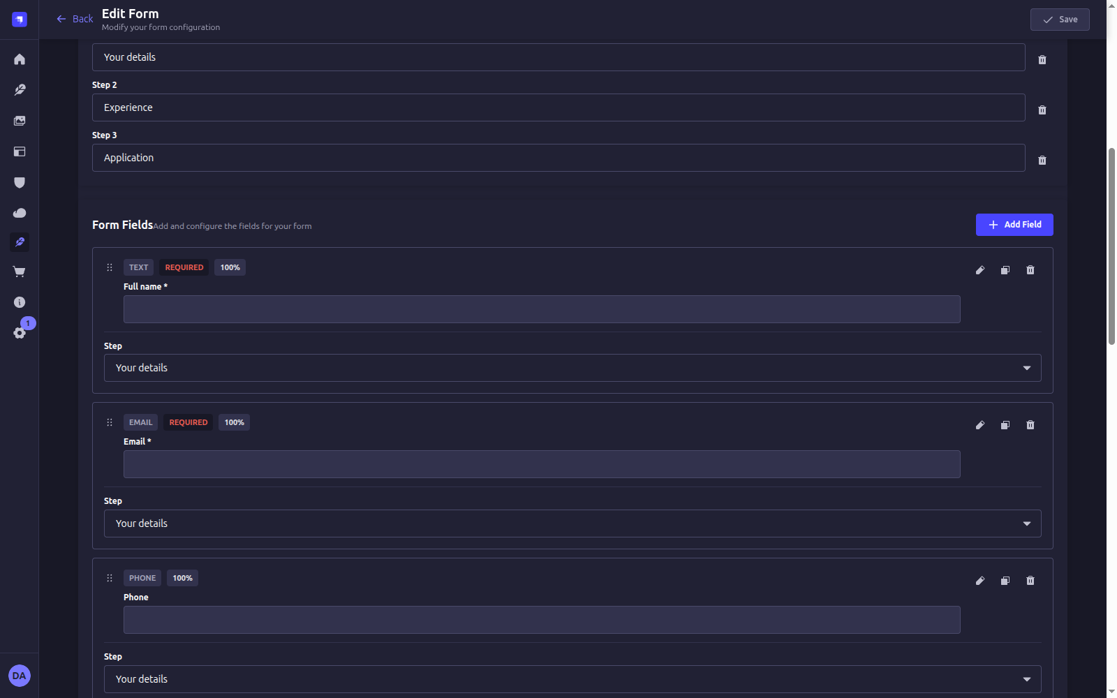 FormFlow form builder in the Strapi admin panel